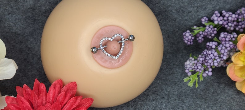 Heart Shape Steel Nipple Piercing-SilverRose Gold with Zircon Gemstones