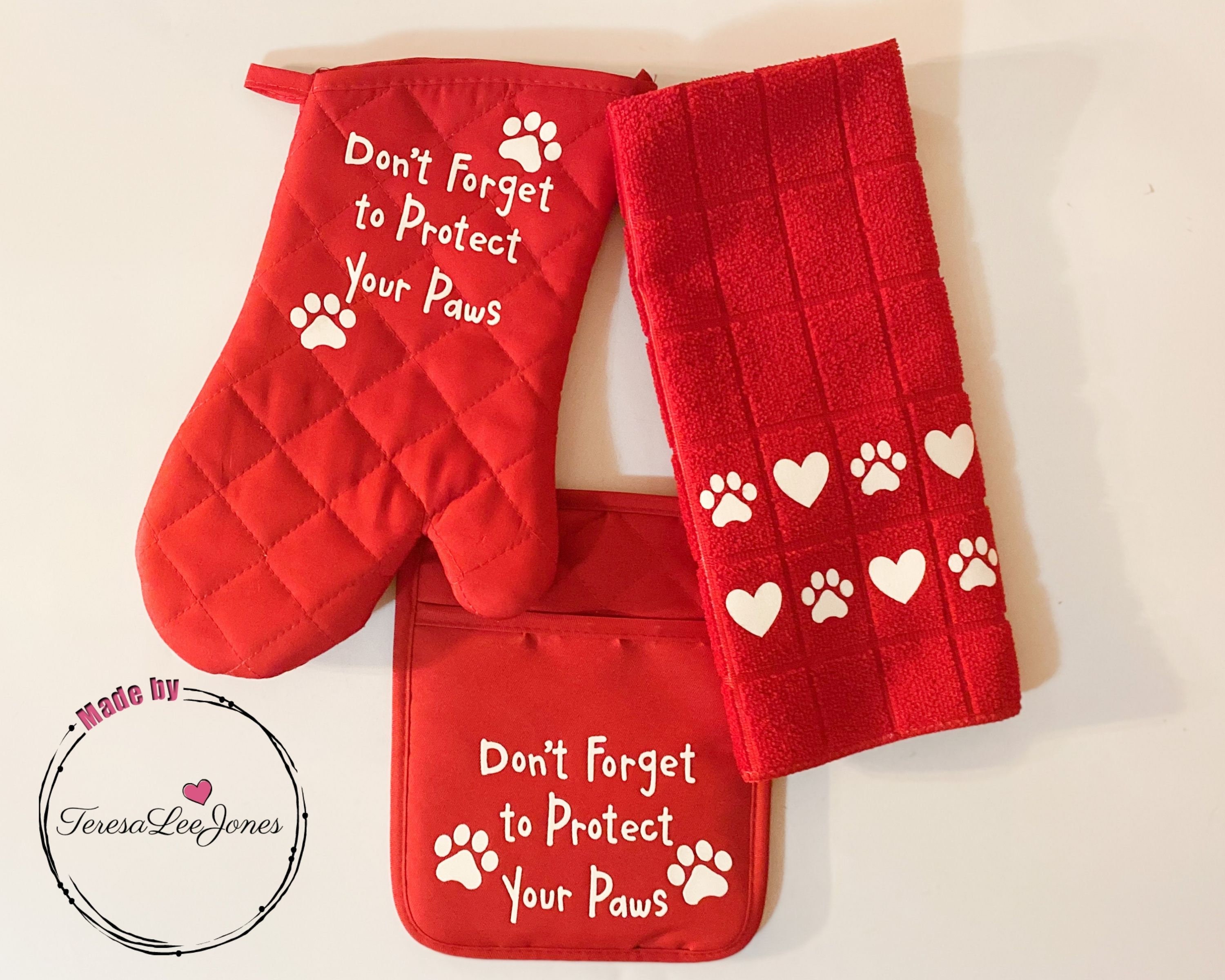 Dog Kitchen Pot Holder Towel Set Funny Human Paw Protector Etsy