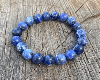 Armband blauwe sodaliet, armband genezende kristallen, armband natuursteen, stretcharmband, armband angstverlichting, handgemaakt