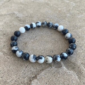Zebra Stone Bracelet, Gemstone Bracelet, Natural Crystal Bracelet, Stretchy Bracelet, 6mm 8mm 10mm, Stack Bracelet