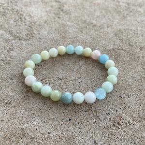 Morganite Bracelet, Natural Stone Bracelet, Gemstone Bracelet, Chakra Jewelry, Healing Crystal, Yoga Protection Bracelet, Stretch Bracelet