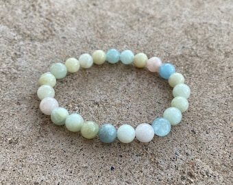 Morganite Bracelet, Natural Stone Bracelet, Gemstone Bracelet, Chakra Jewelry, Healing Crystal, Yoga Protection Bracelet, Stretch Bracelet