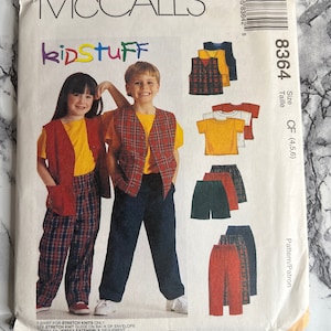 McCall&#39;s 8364 Kid&#39;s Shirt Vest Pull On Shorts and Pants Sewing Pattern Sizes 4-6