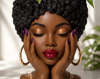 Serene Black Woman Face Planter STL  Afrocentric 3D Print Flower Pot, African American Woman Planter  Digital Download