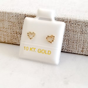 10k Solid Gold Tiny Cubic Zirconia Heart Silhouette Stud Earrings, Upper Lobe and Cartilage Piercing, Create Stacked Stud Designs, Dainty