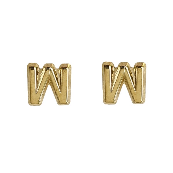 Tiny Initial "W", 10K Solid Gold Screw Back Studs. Minimal and Dainty, Upper Lobe and Cartilage Piercing, Create Stacked Stud Designs