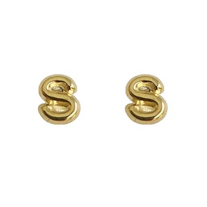Tiny Initial "S", 10K Solid Gold Screw Back Studs. Minimal and Dainty, Upper Lobe and Cartilage Piercing, Create Stacked Stud Designs