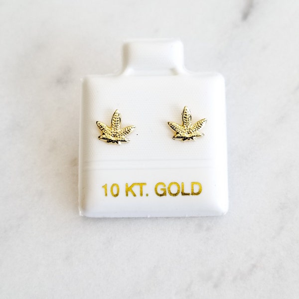 10k Solid Gold Tiny Weed Marijuana Cannabis Leaf StudEarrings, Upper Lobe and Cartilage Piercing, Create Stacked Stud Designs
