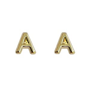 Tiny Initial "A", 10K Solid Gold Screw Back Studs. Minimal and Dainty, Upper Lobe and Cartilage Piercing, Create Stacked Stud Designs