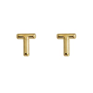 Tiny Initial "T", 10K Solid Gold Screw Back Studs. Minimal and Dainty, Upper Lobe and Cartilage Piercing, Create Stacked Stud Designs