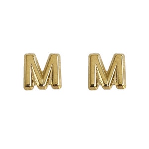 Tiny Initial "M", 10K Solid Gold Screw Back Studs. Minimal and Dainty, Upper Lobe and Cartilage Piercing, Create Stacked Stud Designs