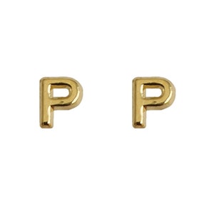 Tiny Initial "P", 10K Solid Gold Screw Back Studs. Minimal and Dainty, Upper Lobe and Cartilage Piercing, Create Stacked Stud Designs