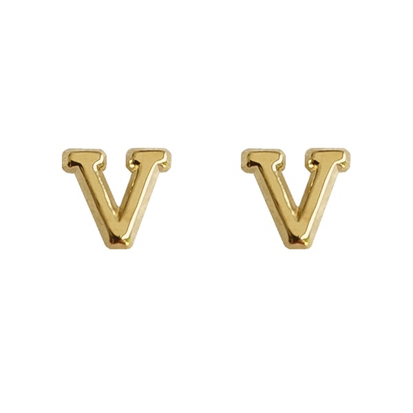 Tiny Initial "V", 10K Solid Gold Screw Back Studs. Minimal and Dainty, Upper Lobe and Cartilage Piercing, Create Stacked Stud Designs