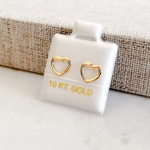 10k Solid Gold Heart Silhouette Stud Earrings, Upper Lobe and Cartilage Piercing, Gift For Piercing Lovers, Dainty Lightweight Jewelry