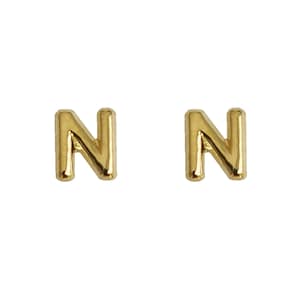 Tiny Initial "N", 10K Solid Gold Screw Back Studs. Minimal and Dainty, Upper Lobe and Cartilage Piercing, Create Stacked Stud Designs