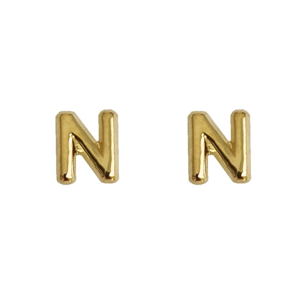Tiny Initial "N", 10K Solid Gold Screw Back Studs. Minimal and Dainty, Upper Lobe and Cartilage Piercing, Create Stacked Stud Designs