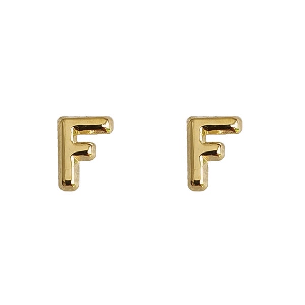 Tiny Initial "F", 10K Solid Gold Screw Back Studs. Minimal and Dainty, Upper Lobe and Cartilage Piercing, Create Stacked Stud Designs