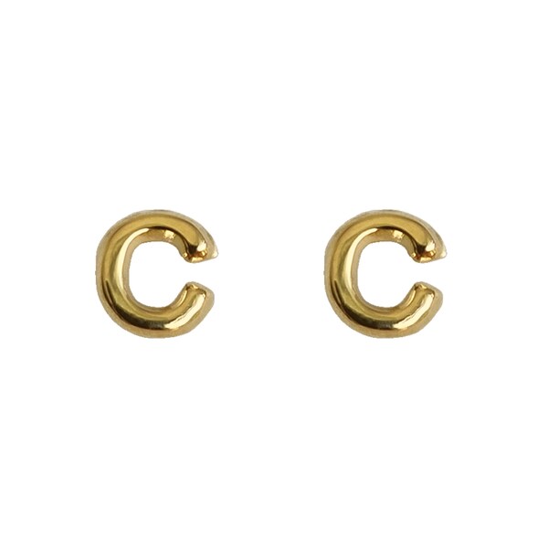 Tiny Initial "C", 10K Solid Gold Screw Back Studs. Minimal and Dainty, Upper Lobe and Cartilage Piercing, Create Stacked Stud Designs