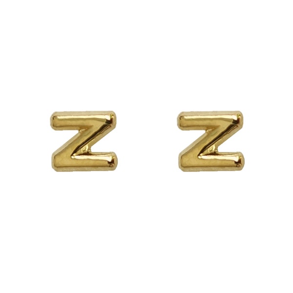 Tiny Initial "Z", 10K Solid Gold Screw Back Studs. Minimal and Dainty, Upper Lobe and Cartilage Piercing, Create Stacked Stud Designs