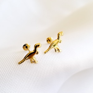 10k Solid Gold Tiny Dinosaur Stud Earrings, Upper Lobe and Cartilage Piercing, Screw Back Studs Earrings, Dainty Lightweight Jewelry