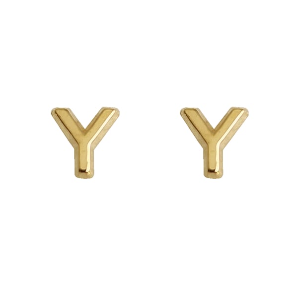 Tiny Initial "Y", 10K Solid Gold Screw Back Studs. Minimal and Dainty, Upper Lobe and Cartilage Piercing, Create Stacked Stud Designs