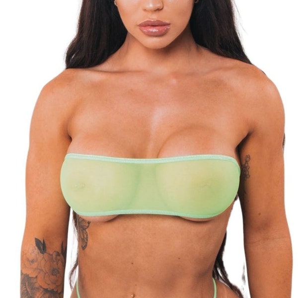 Solo top a fascia - Solido verde neon o verde neon See Through Mesh