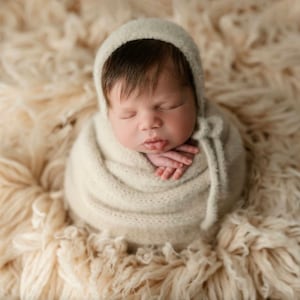 READY TO SHIP, Ivory Mohair Wrap Set, Newborn Photography Prop, Newborn Props, Knitted wrap set, Knitted wrap, Knitted bonnet, Merino Wool