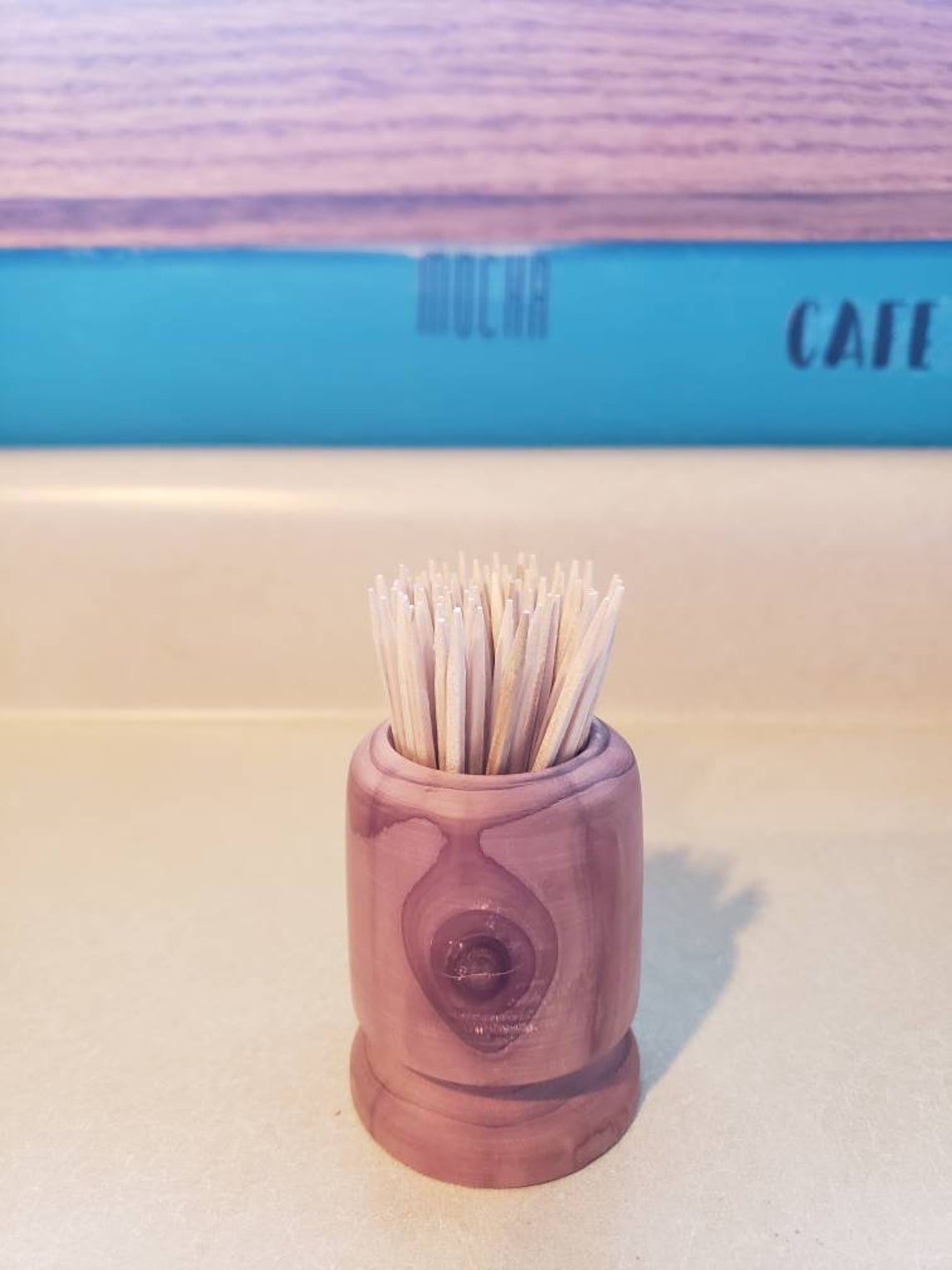 Cedar handmade wood turned toothpick holder Etsy