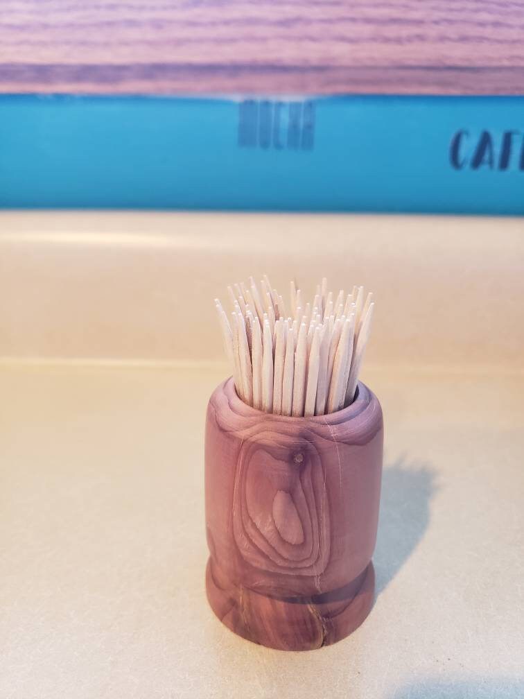 Cedar handmade wood turned toothpick holder Etsy