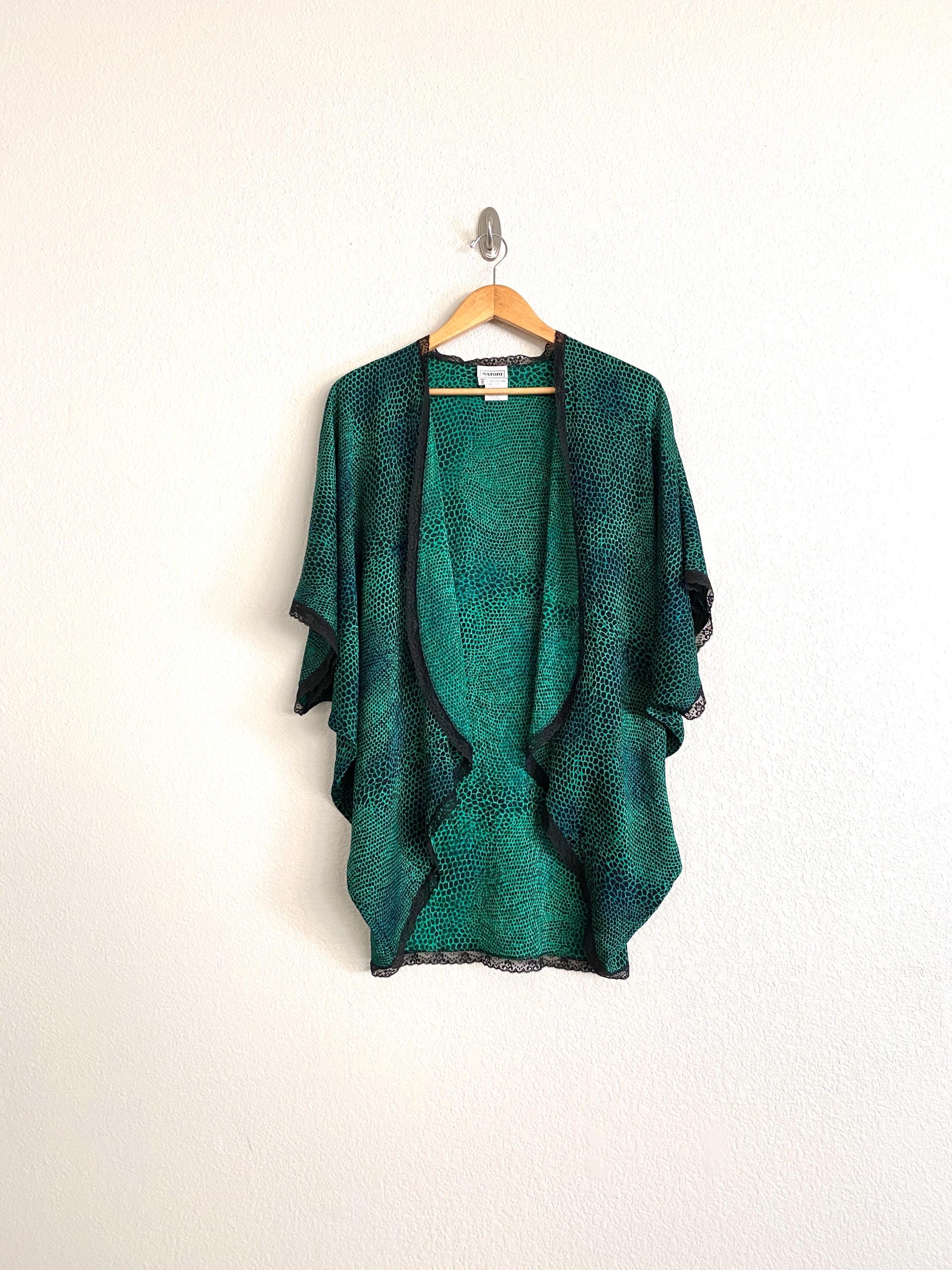 Vintage Natori Silk Green Snake Print Kimono Wrap / One Size