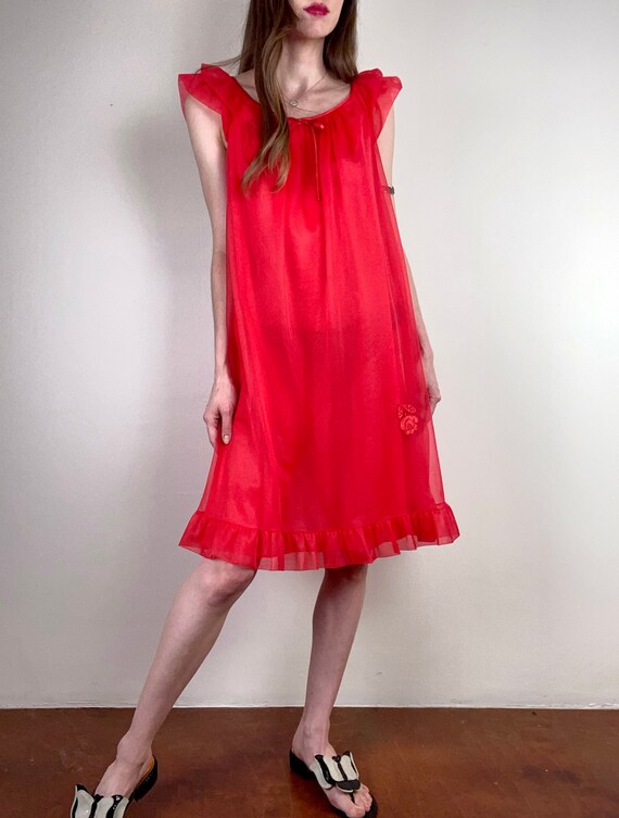 Vintage 60s Sheer Red Nightgown / Babydoll Nighti… - image 5