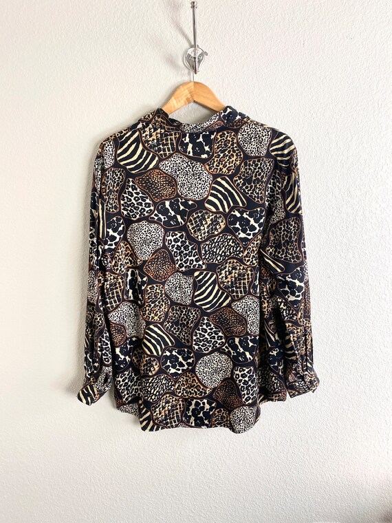 Vintage 90s Silk Mixed Animal Print Blouse / Leop… - image 5