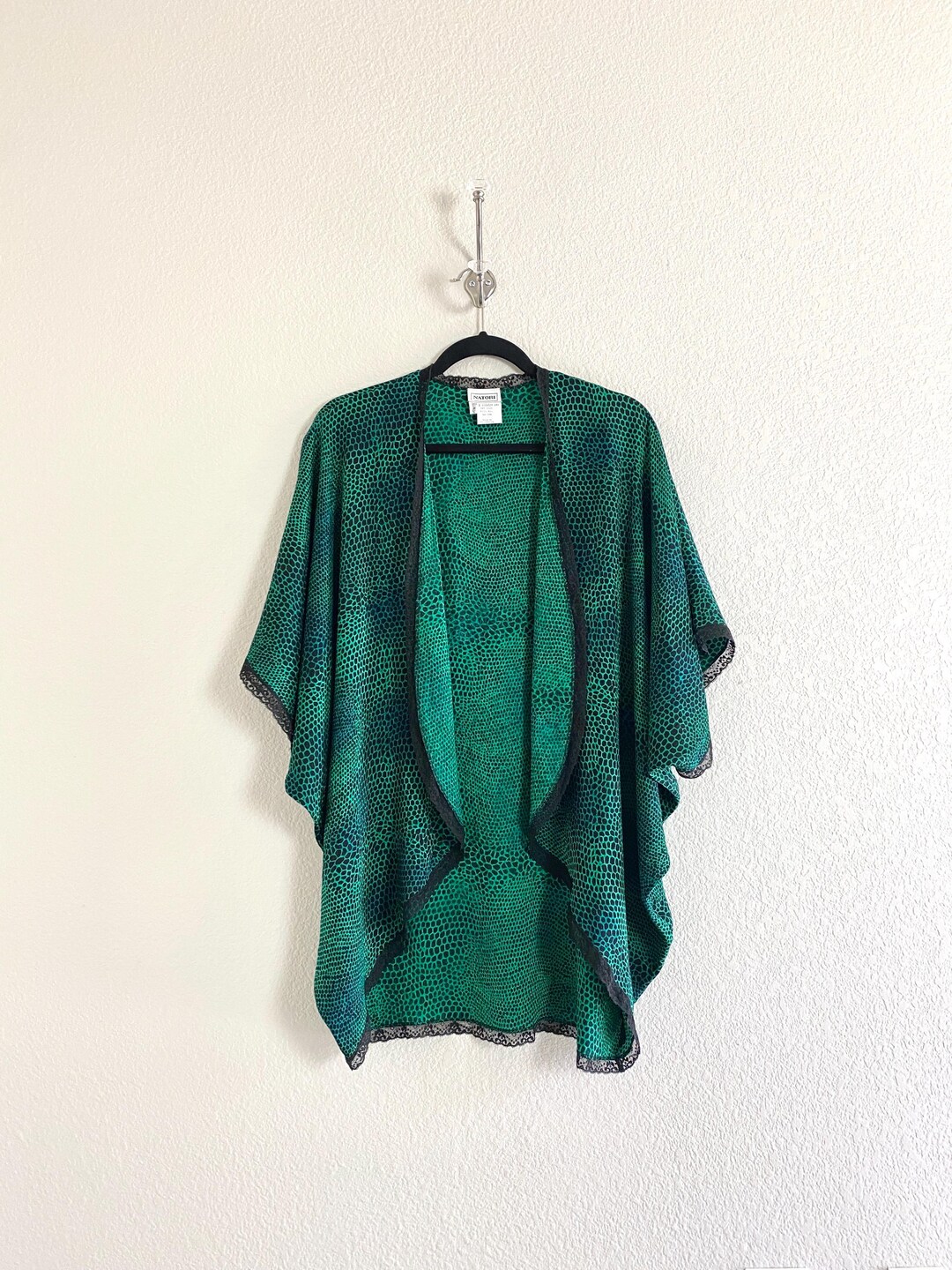 Vintage Natori Green Silk Animal Print Robe / Lizard Reptile / Cover up ...
