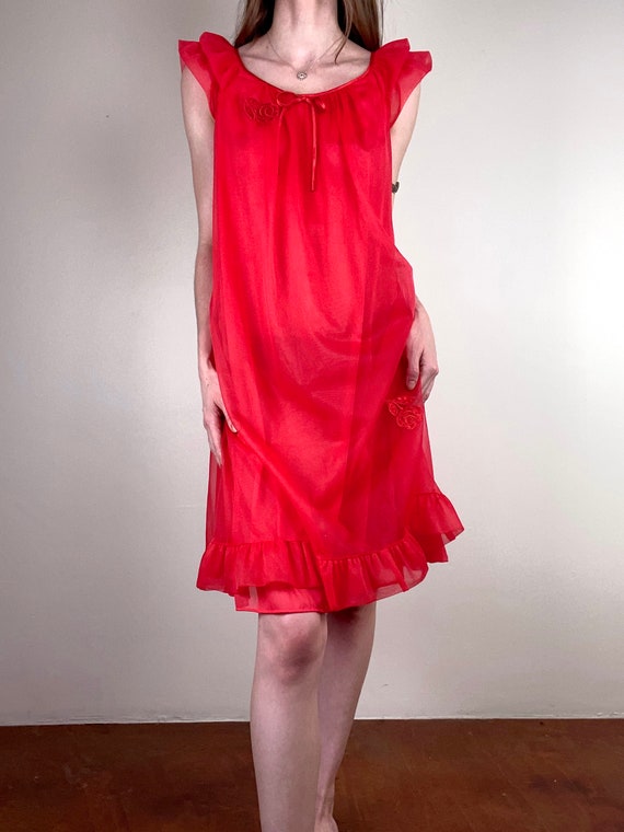 Vintage 60s Sheer Red Nightgown / Babydoll Nighti… - image 3