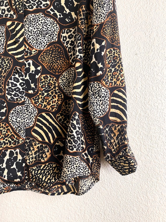 Vintage 90s Silk Mixed Animal Print Blouse / Leop… - image 4