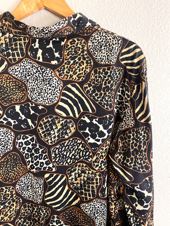 Vintage 90s Silk Mixed Animal Print Blouse / Leop… - image 7