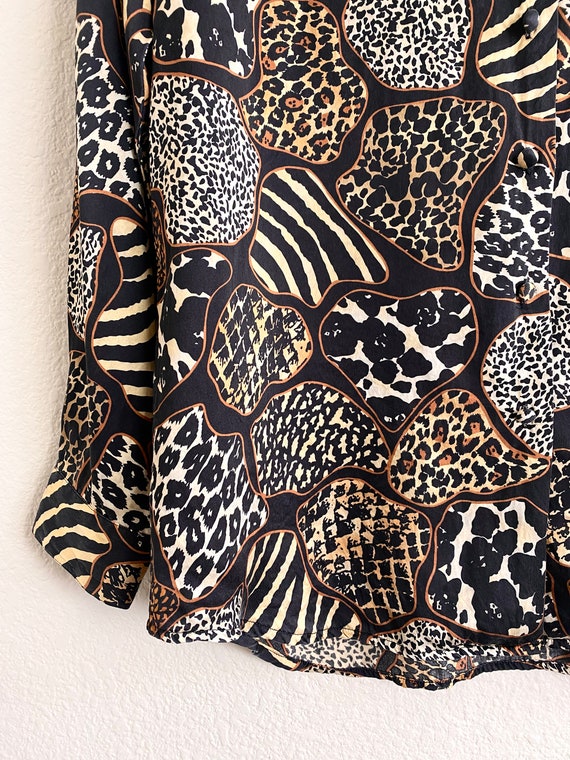 Vintage 90s Silk Mixed Animal Print Blouse / Leop… - image 3