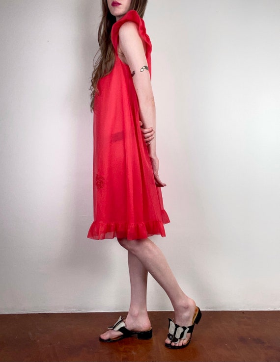 Vintage 60s Sheer Red Nightgown / Babydoll Nighti… - image 4