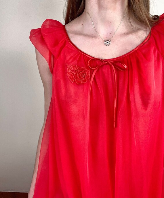 Vintage 60s Sheer Red Nightgown / Babydoll Nighti… - image 1