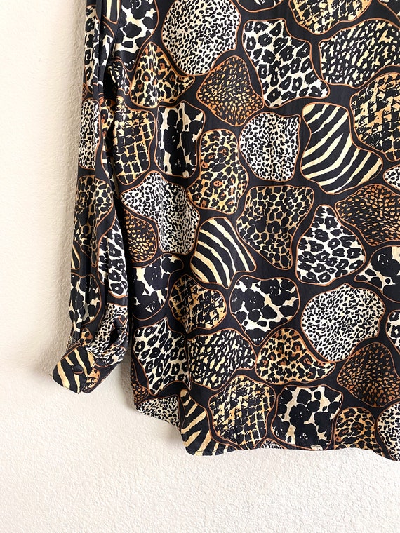 Vintage 90s Silk Mixed Animal Print Blouse / Leop… - image 6