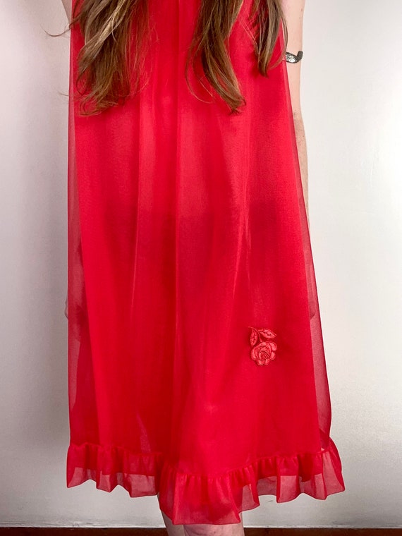 Vintage 60s Sheer Red Nightgown / Babydoll Nighti… - image 7