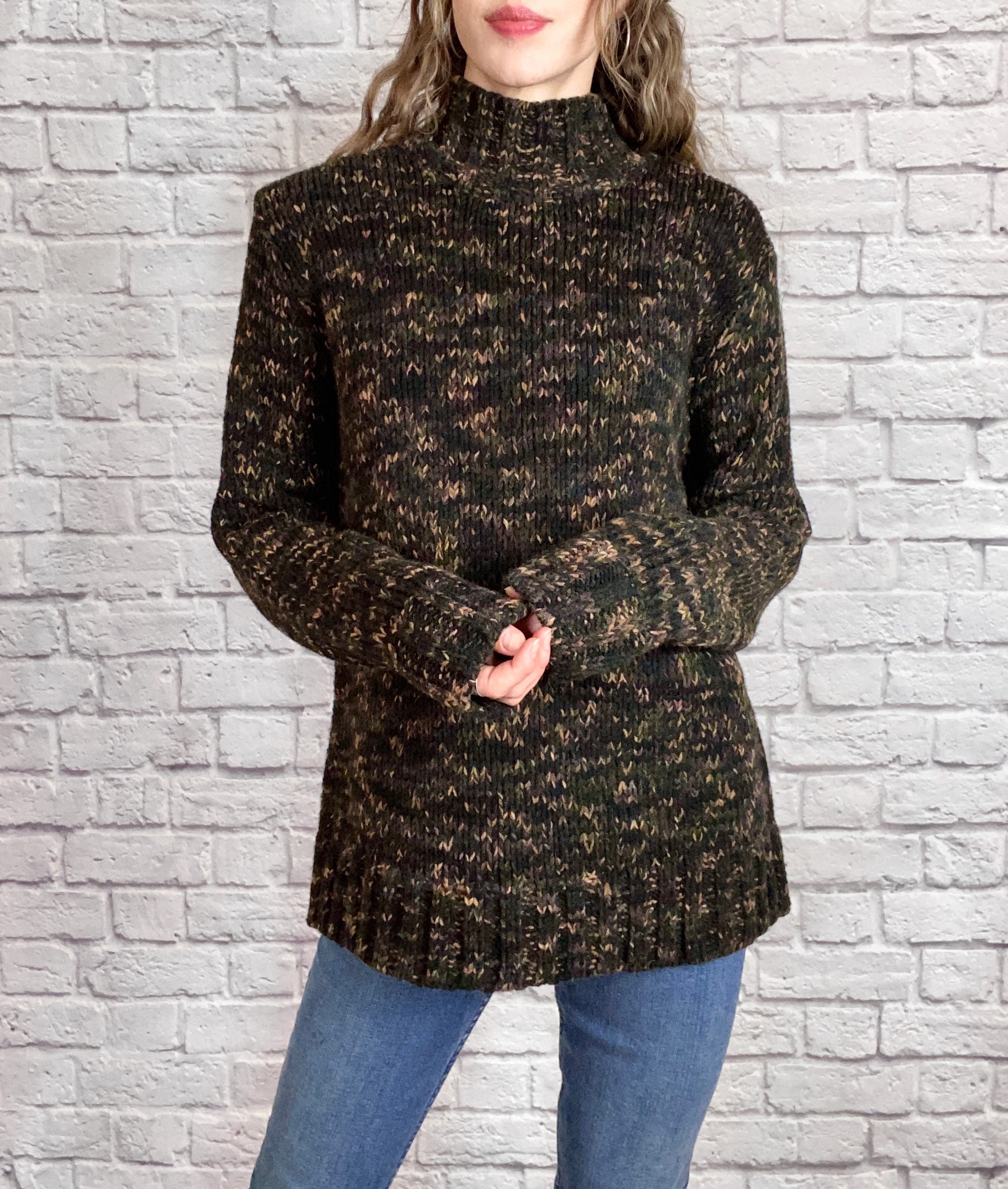Vintage 90s Green Camo Knit Sweater 
