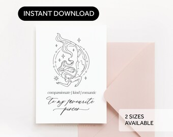 Calligraphy To My Favourite Pisces, Happy Birthday Printable Card - Zodiac, Horoscope, Astrology Greeting Card Digital Download