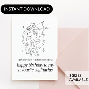 Sagittarius Birthday Card - Happy Birthday to My Favourite Sagittarius - Zodiac, Horoscope, Greeting Card Digital Download Printable