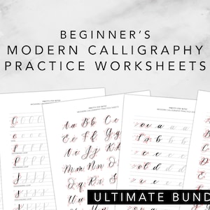 Modern Calligraphy Brush Lettering Workbook Practice Sheets for Beginners - Digital Download With Basic Strokes, Lowercase & Uppercase