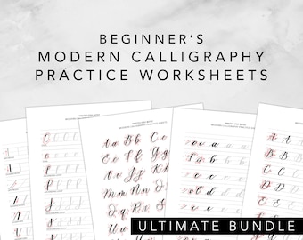 Modern Calligraphy Brush Lettering Workbook Practice Sheets for Beginners - Digital Download With Basic Strokes, Lowercase & Uppercase