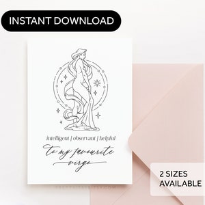 Calligraphy To My Favourite Virgo, Virgo Happy Birthday Printable Card - Zodiac, Horoscope, Astrology Greeting Card Digital Download