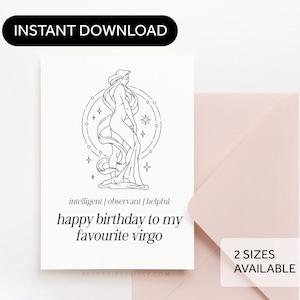 Virgo Birthday Card - Happy Birthday to My Favourite Virgo - Zodiac, Horoscope, Astrology Greeting Card Digital Download Printable