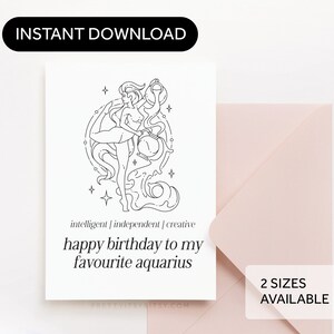 Wassermann Sternzeichen Geburtstagskarte - alles Gute zum Geburtstag zu meinem Lieblings-Wassermann Printable - Horoskop, Astrologie Grußkarte digitaler Download