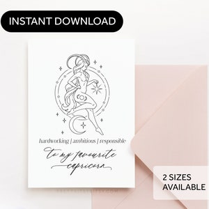 Kalligrafie naar mijn favoriete Steenbok, Steenbok Happy Birthday afdrukbare kaart - Dierenriem, Horoscoop, Astrologie Wenskaart Digitale Download